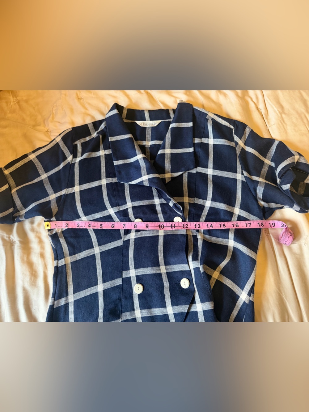 Vintage 90s Stagecraft Japanese Retro Windowpane Grid Blouse Doublebreasted crop - Picture 3 of 8